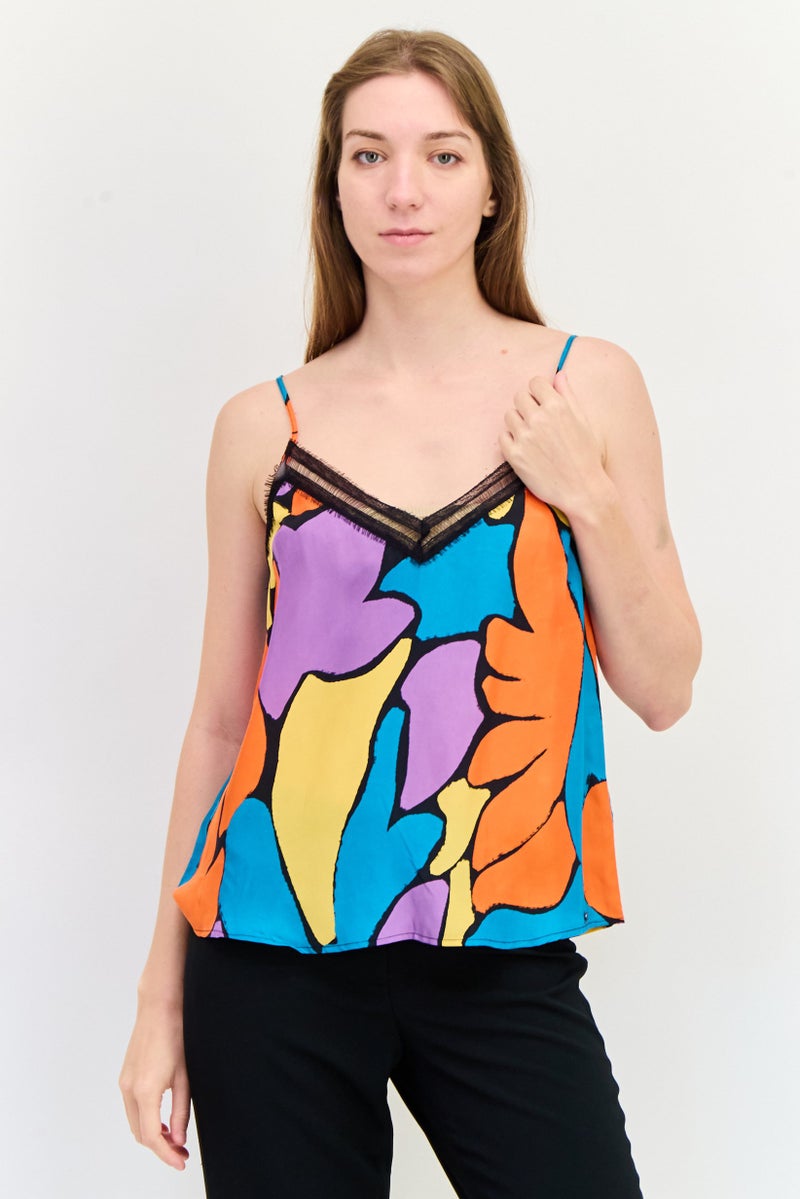 SALSA بلوزة نسائية بدون أكمام بتصميم هندسي على شكل حرف V، متعددة الألوان - Image 1