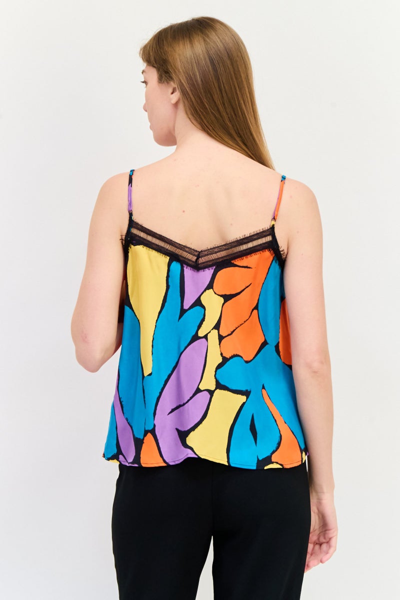 SALSA بلوزة نسائية بدون أكمام بتصميم هندسي على شكل حرف V، متعددة الألوان - Image 3