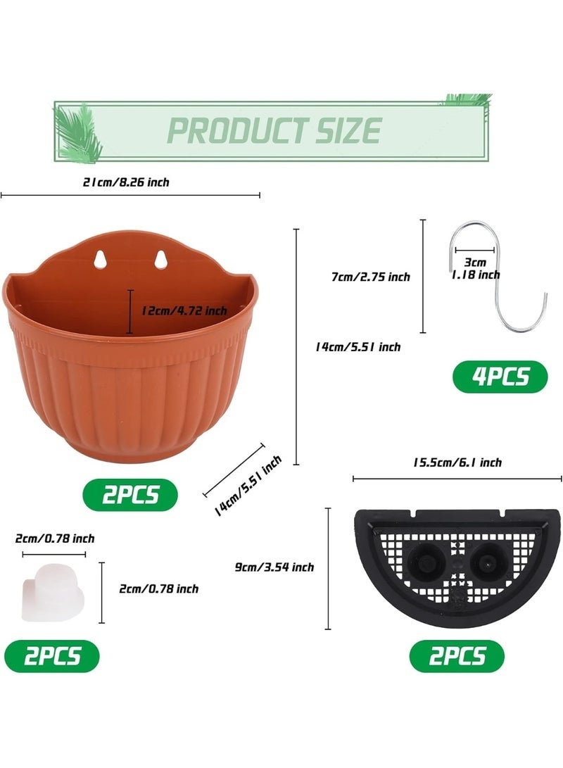 كيلا طقم من قطعتين من أوعية الزرع المعلقة على الحائط، أوعية زهور معلقة على سياج الحديقة، أوعية بلاستيكية للنباتات مع 4 خطافات، مناسبة لشرفة الربيع، أو الفناء، للاستخدام الداخلي والخارجي - Image 3