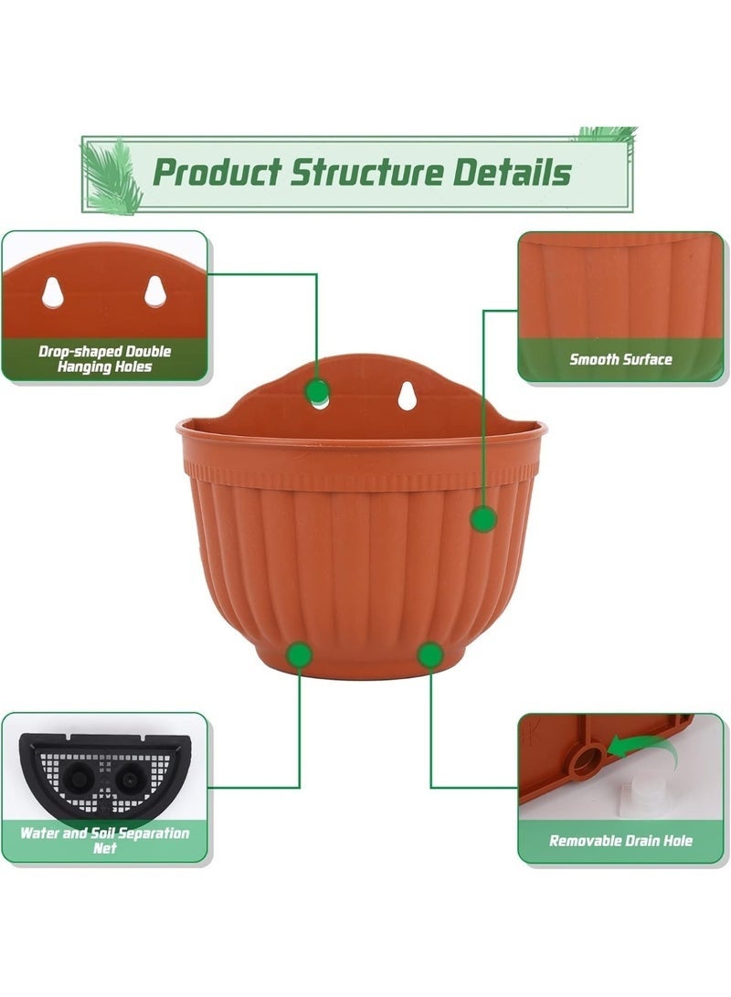 كيلا طقم من قطعتين من أوعية الزرع المعلقة على الحائط، أوعية زهور معلقة على سياج الحديقة، أوعية بلاستيكية للنباتات مع 4 خطافات، مناسبة لشرفة الربيع، أو الفناء، للاستخدام الداخلي والخارجي - Image 2