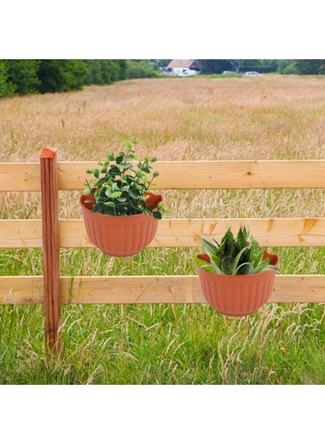 كيلا طقم من قطعتين من أوعية الزرع المعلقة على الحائط، أوعية زهور معلقة على سياج الحديقة، أوعية بلاستيكية للنباتات مع 4 خطافات، مناسبة لشرفة الربيع، أو الفناء، للاستخدام الداخلي والخارجي - Image 4