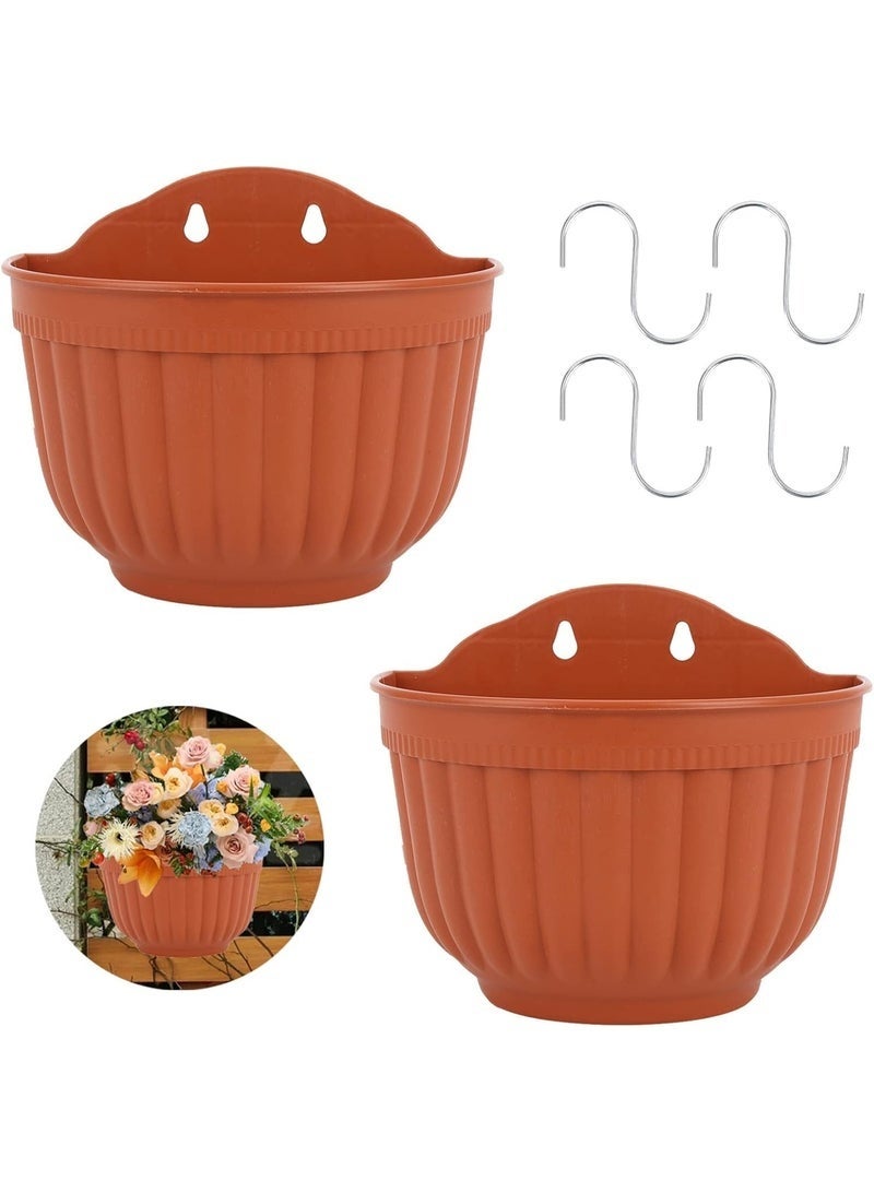 كيلا طقم من قطعتين من أوعية الزرع المعلقة على الحائط، أوعية زهور معلقة على سياج الحديقة، أوعية بلاستيكية للنباتات مع 4 خطافات، مناسبة لشرفة الربيع، أو الفناء، للاستخدام الداخلي والخارجي - Image 1