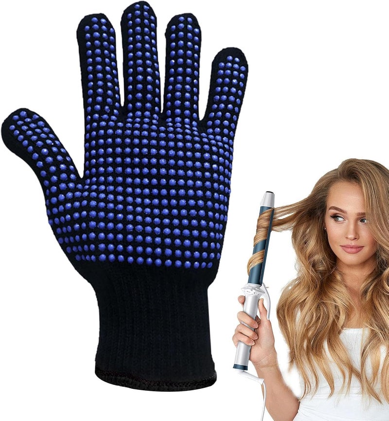 1 Pc Heat Resistant Gloves with Silicone Bumps Professional Heat Proof Glove Mitts Sublimation Gloves for Hair Styling Curling Iron Wand Flat Iron-blue