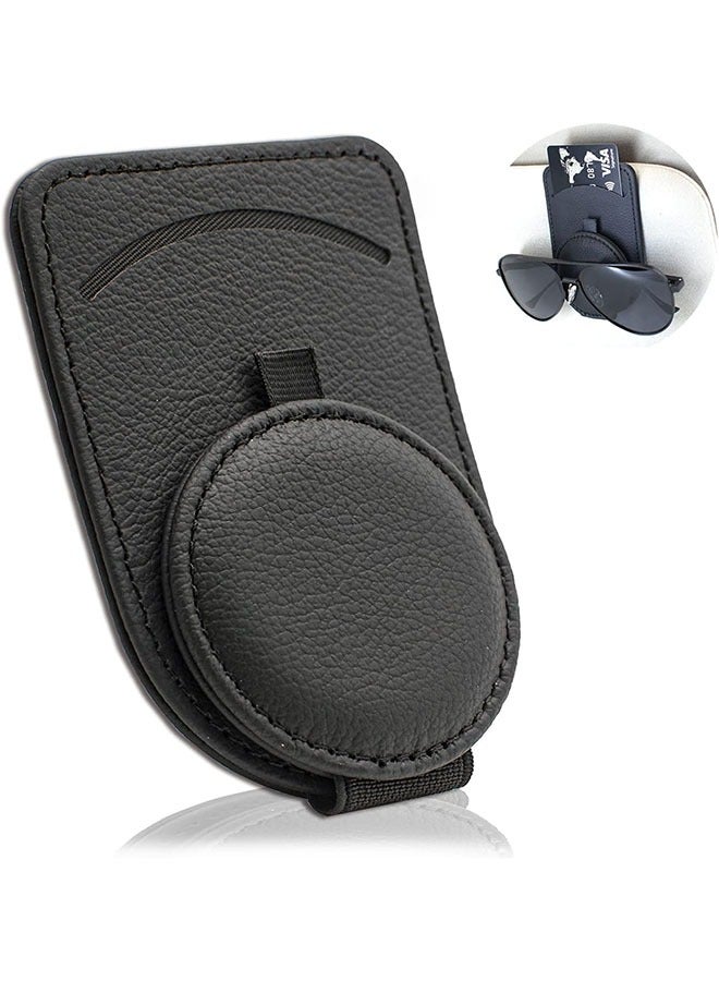 Generic 1-Pieces Leather Car Sunglass Holder  Car Visor Sunglasses Clip for Glasses Cards (Black)  - Image 1