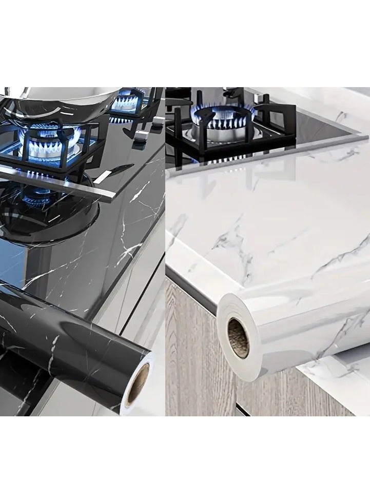 Marbella 2 Marble Rolls in Two Basic Colors, White and Black, For Home And Office Furniture, Self-Adhesive And Waterproof, Large Size 40 cm *5 Meters,1 White roll + 1 Black roll  - Image 1