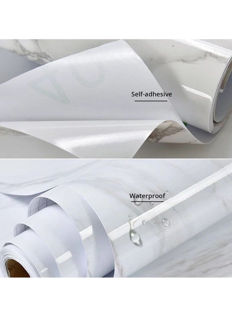 Marbella 2 Marble Rolls in Two Basic Colors, White and Black, For Home And Office Furniture, Self-Adhesive And Waterproof, Large Size 40 cm *5 Meters,1 White roll + 1 Black roll  - Image 3