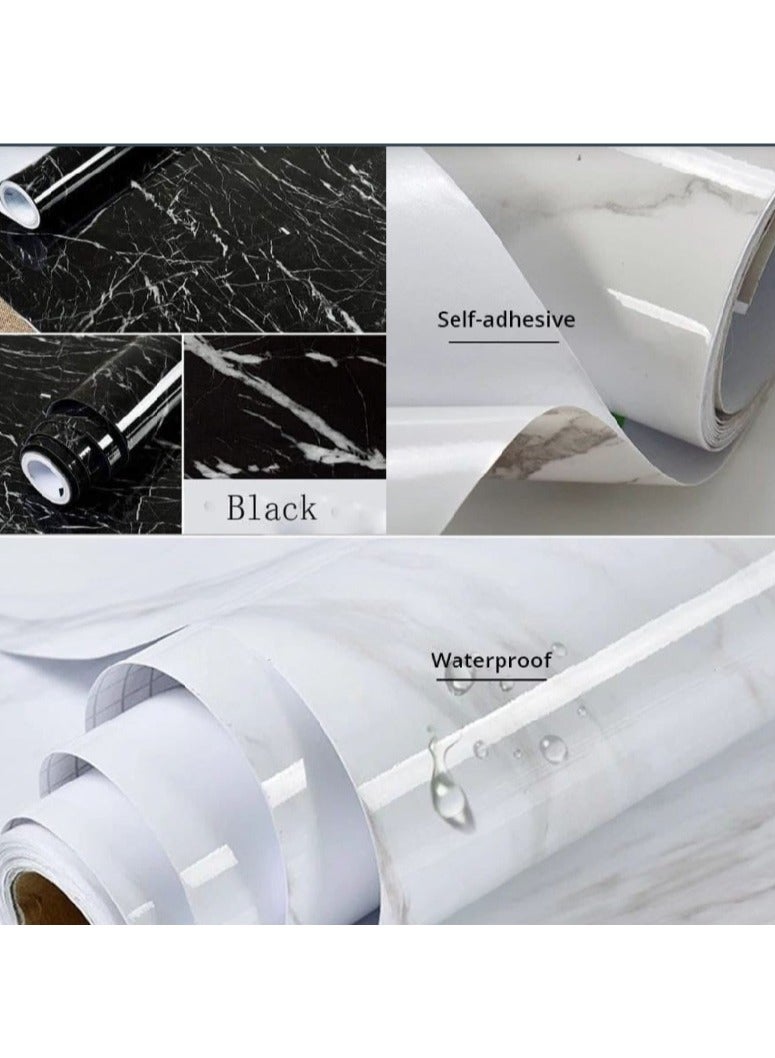 Marbella 2 Marble Rolls in Two Basic Colors, White and Black, For Home And Office Furniture, Self-Adhesive And Waterproof, Large Size 40 cm *5 Meters,1 White roll + 1 Black roll  - Image 2