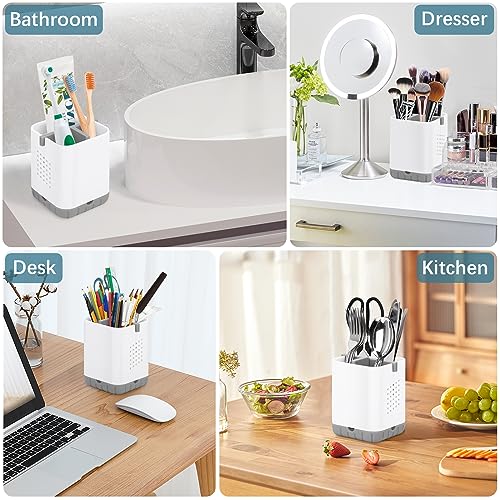 Boperzi Toothbrush Holders for Bathrooms, Detachable Electric Toothbrush Holder, Kids Toothbrush Holder Drainage, 3 slot Toothbrush and Toothpaste Holder Storage Caddy, Toothbrush Organizer White/Grey - Image 5