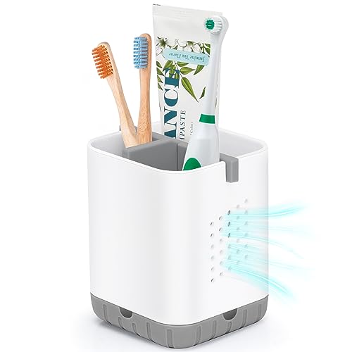 Boperzi Toothbrush Holders for Bathrooms, Detachable Electric Toothbrush Holder, Kids Toothbrush Holder Drainage, 3 slot Toothbrush and Toothpaste Holder Storage Caddy, Toothbrush Organizer White/Grey - Image 1