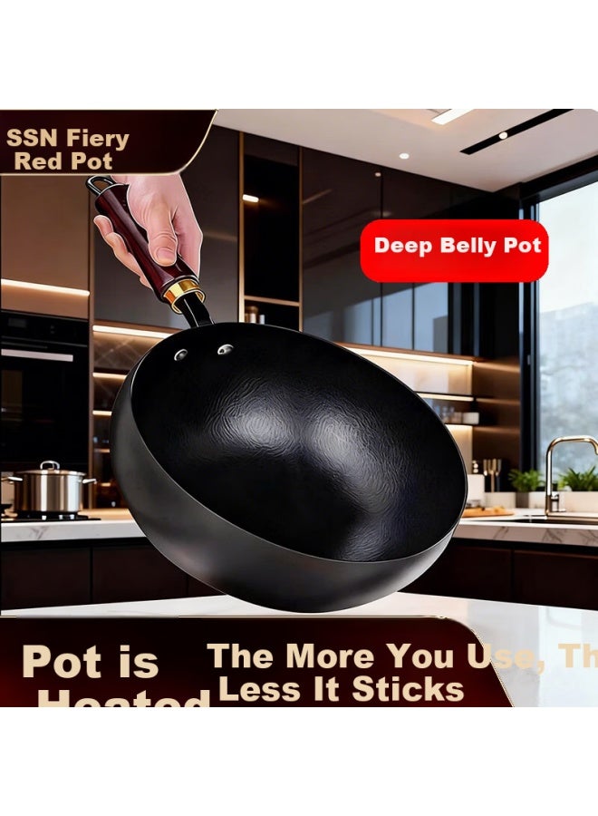 Ssn Large Belly Wok Non-coated Iron Stir-fry Pan 24cm Small Frying Pan For 1-2 People Induction Cooker Compatible - Image 1