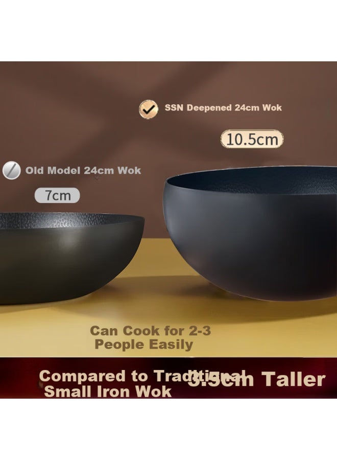 Ssn Large Belly Wok Non-coated Iron Stir-fry Pan 24cm Small Frying Pan For 1-2 People Induction Cooker Compatible - Image 5