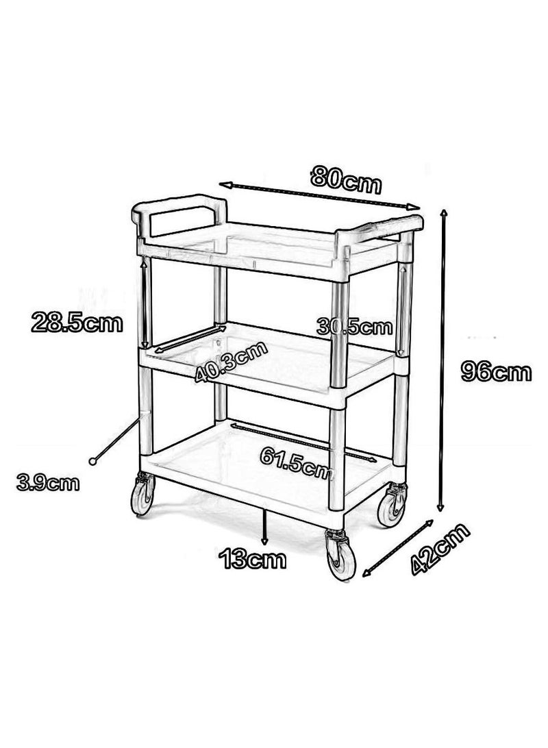 Generic Trolleys Household Serving Cart Heavy Duty Rolling Service Storage Hand Trucks Plastic 3-Shelf Cart for Hospitality  - Image 2