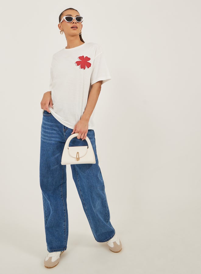 Styli Floral Embroidered Oversized Longline T-Shirt - Image 2