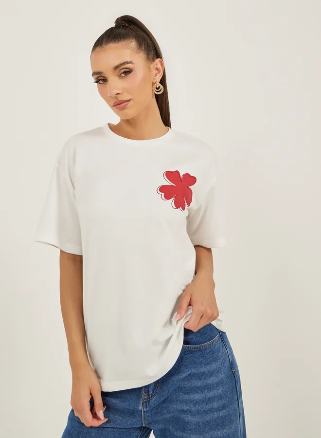 Styli Floral Embroidered Oversized Longline T-Shirt