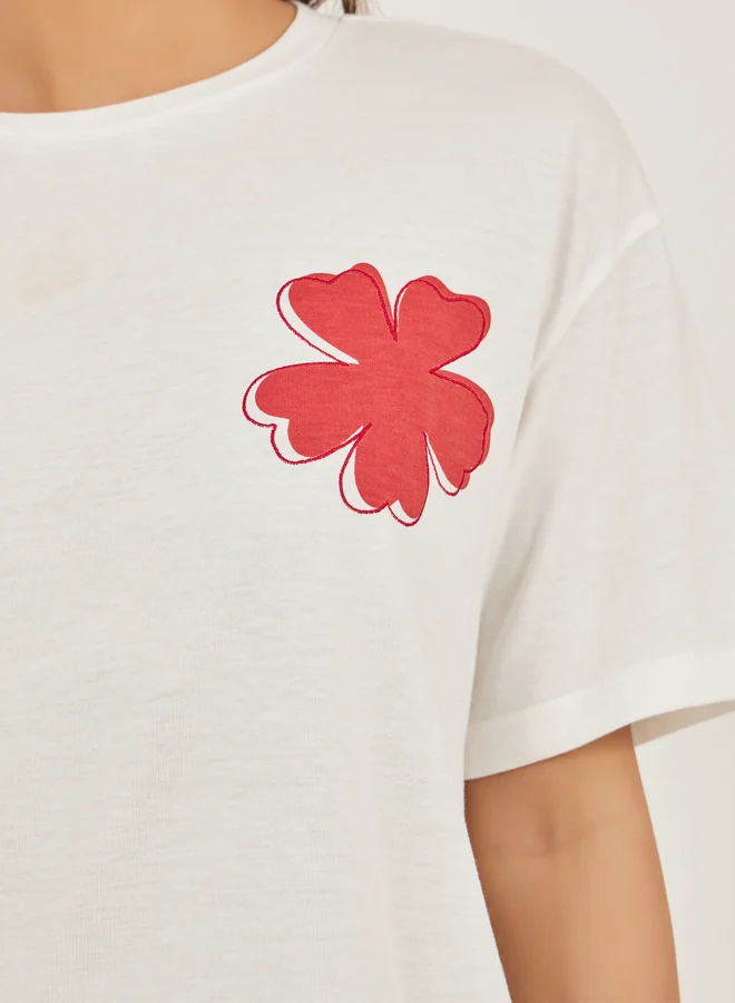 Styli Floral Embroidered Oversized Longline T-Shirt