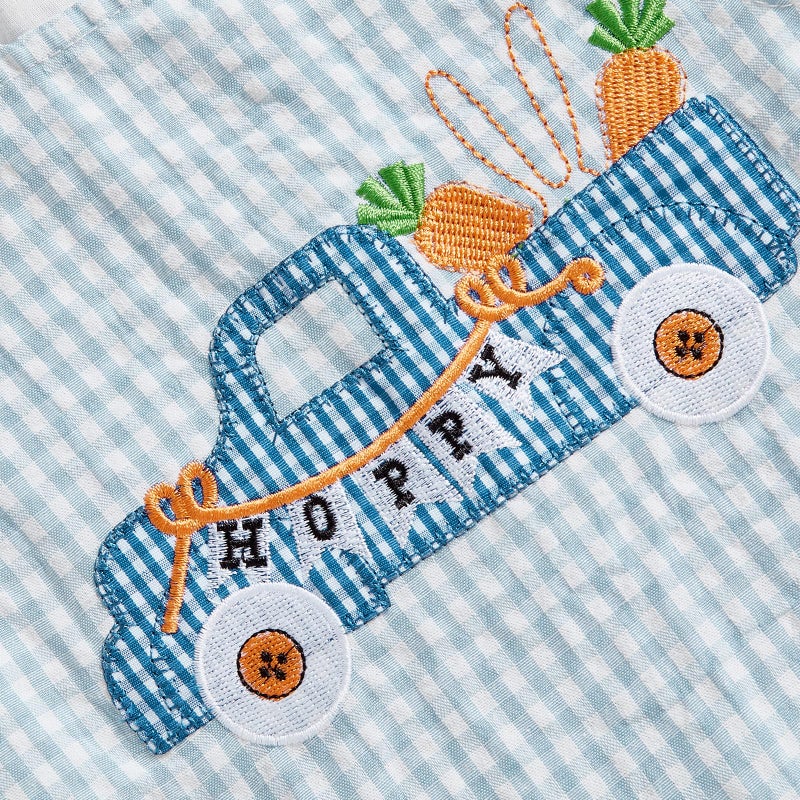 Thilsidee Infant Baby Boy Girl Easter Rabbit Jumpsuit Sleeveless Straps Romper Bib Pants One Piece Overalls Plaid Outfit (A-Blue, 3-6 Months) - Image 5