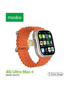 4G Ultra Max Plus Smart Watch With 2.2 Inch HD Screen Sim Card Slot and 3 Pair Straps (Silver)