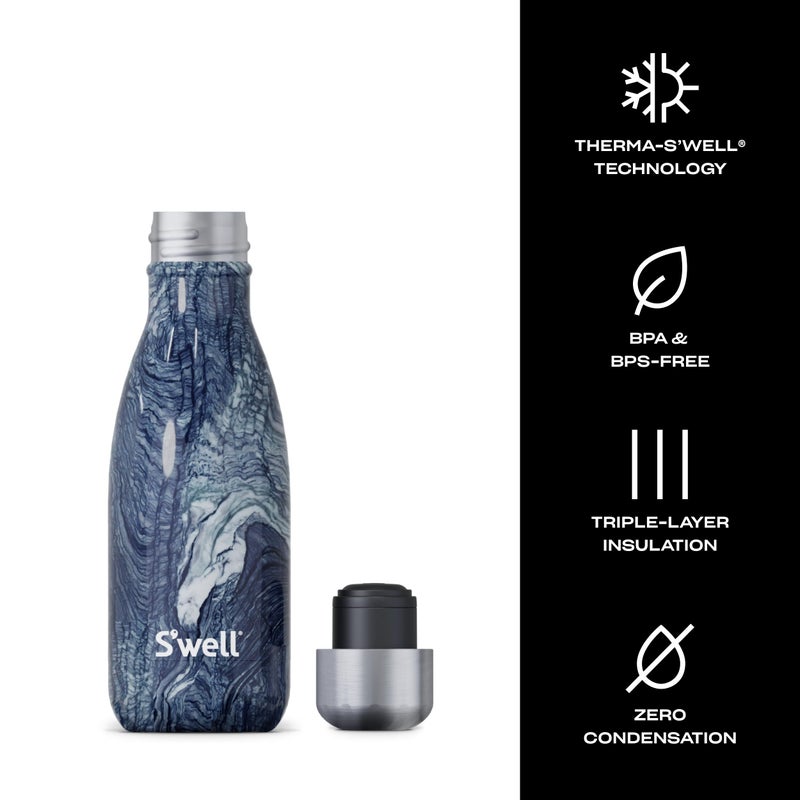 S'well Stainless Steel Water Bottle, 9oz, Azurite Marble, Triple Layered Vacuum Insulated Containers Keeps Drinks Cold for 24 Hours and Hot for 12, BPA Free, Perfect for On the Go - Image 3