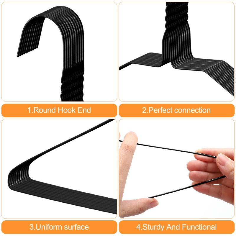 Yuntau 120 Pcs Wire Hangers Bulk 17.7" Dry Cleaner Hangers, Suit Holders for Home Caped Clothing (Black) - Image 3
