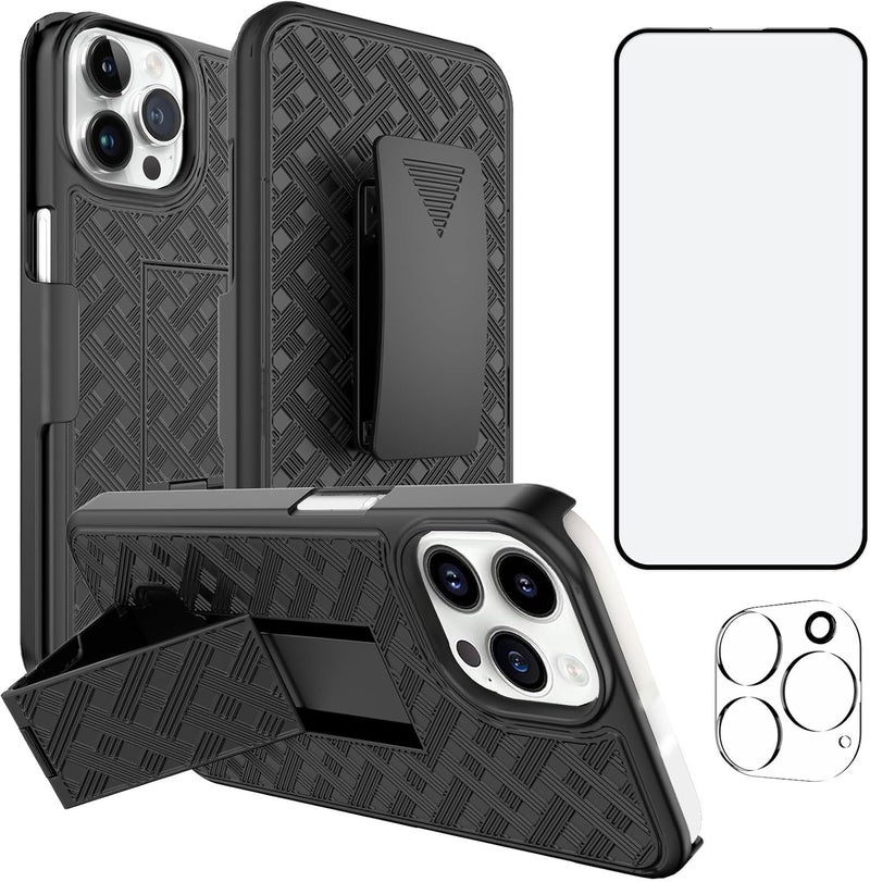 Ailiber Designed for iPhone 16 Pro Max Case with Stand, iPhone 16 Max Pro Belt Clip Holster with Camera Lens&Screen Protector, Swivel 2-in-1 Holder, Slim Shockproof Pouch Full Body Phone Cover-Black - Image 1
