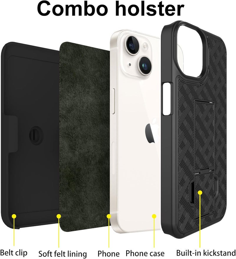 Ailiber Designed for iPhone 16 Pro Max Case with Stand, iPhone 16 Max Pro Belt Clip Holster with Camera Lens&Screen Protector, Swivel 2-in-1 Holder, Slim Shockproof Pouch Full Body Phone Cover-Black - Image 3