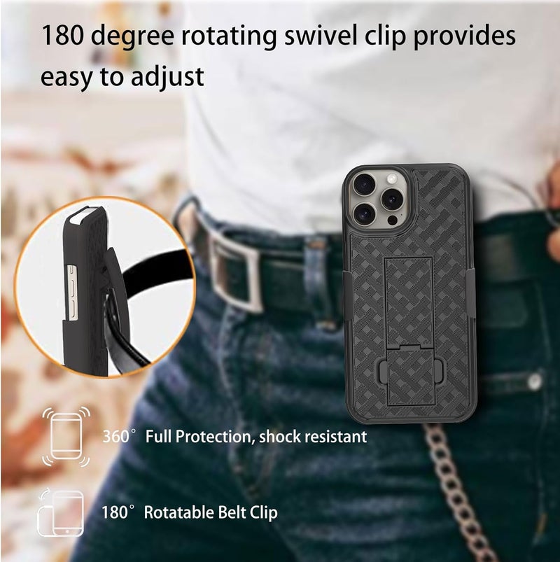 Ailiber Designed for iPhone 16 Pro Max Case with Stand, iPhone 16 Max Pro Belt Clip Holster with Camera Lens&Screen Protector, Swivel 2-in-1 Holder, Slim Shockproof Pouch Full Body Phone Cover-Black - Image 4