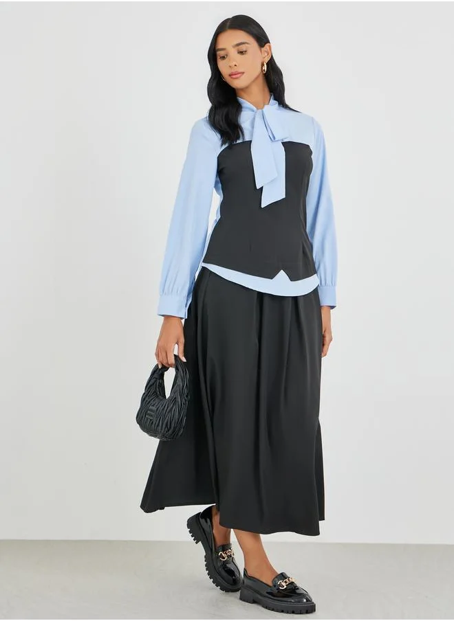 Take Two Take Two Solid High Rise Pleated Midi Skirt