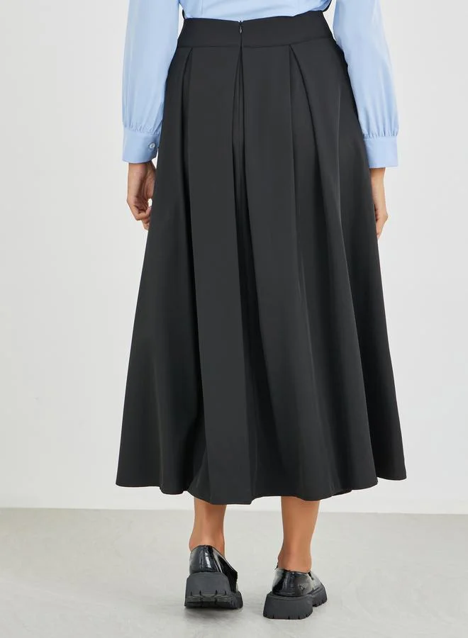 Take Two Take Two Solid High Rise Pleated Midi Skirt