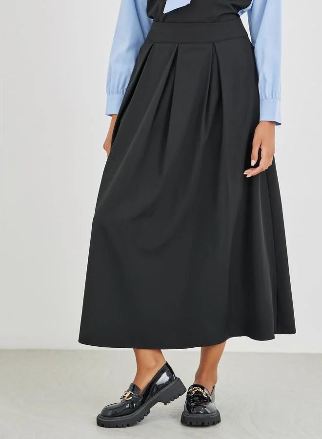Take Two Take Two Solid High Rise Pleated Midi Skirt