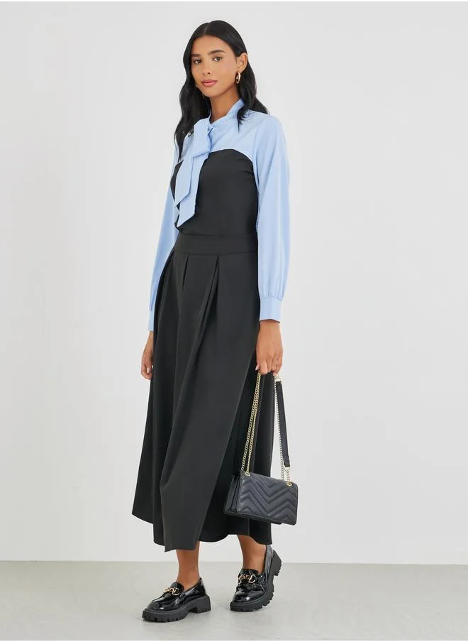 Take Two Take Two Solid High Rise Pleated Midi Skirt