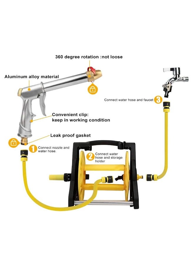 Hose Reel Set Garden Hose With 15m Hose Nozzle,Reel Kit Hose Holder Flexible Metal Hose Holder,3 Layer Leak Proof