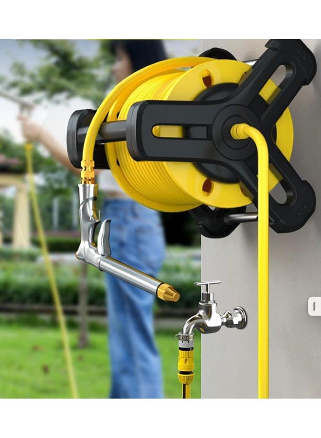 Hose Reel Set Garden Hose With 15m Hose Nozzle,Reel Kit Hose Holder Flexible Metal Hose Holder,3 Layer Leak Proof