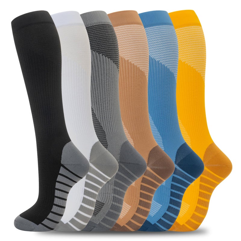 fenglaoda Compression Socks for Women Men Support Circulation 6 Pairs Socks For Nurse, Travel, Flight - Image 1
