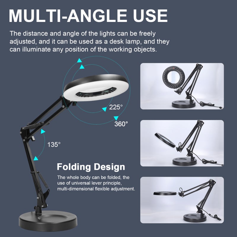 5X LED Magnifier Base Type With 144 Light Beads - Light Color & Brightness Adjustable Uniform Light Folding Magnifier For Reading, Craftwork & Close-Up Tasks - Image 5