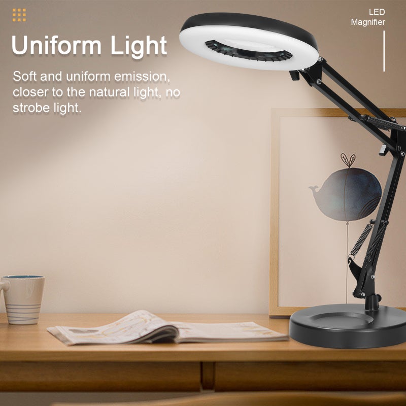 5X LED Magnifier Base Type With 144 Light Beads - Light Color & Brightness Adjustable Uniform Light Folding Magnifier For Reading, Craftwork & Close-Up Tasks - Image 3