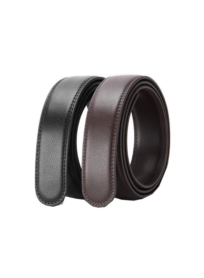 Men's Genuine Leather Belt Straps, 2-Pack, 120cm x 3.5cm, Black & Brown, No Buckle, Auto-Lock - Image 1