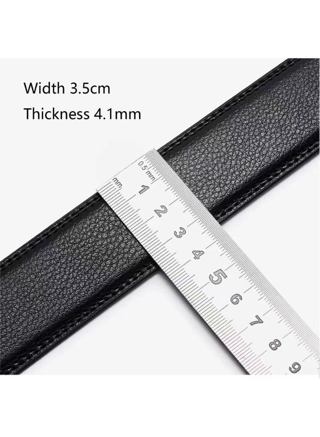 Men's Genuine Leather Belt Straps, 2-Pack, 120cm x 3.5cm, Black & Brown, No Buckle, Auto-Lock - Image 2