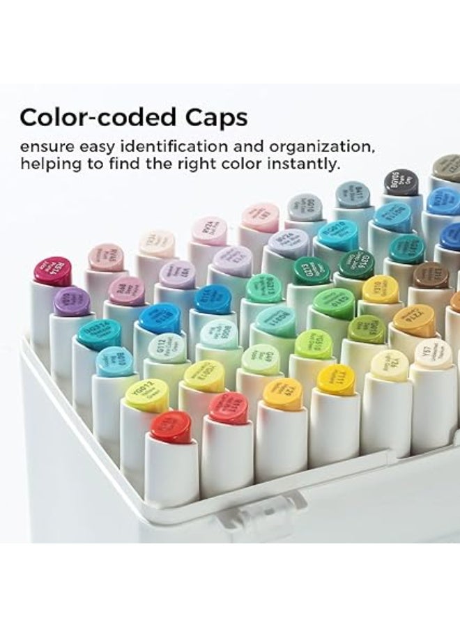 أوهوهو مجموعة أقلام ماركر بأساس كحولي مزدوجة الأطراف بسن عريض دقيق ورفيع للفنانين البالغين للرسم والتلوين وتصميم المناظر الطبيعية، 60 لون لرسم المناظر الطبيعية من سلسلة كالا - Image 2