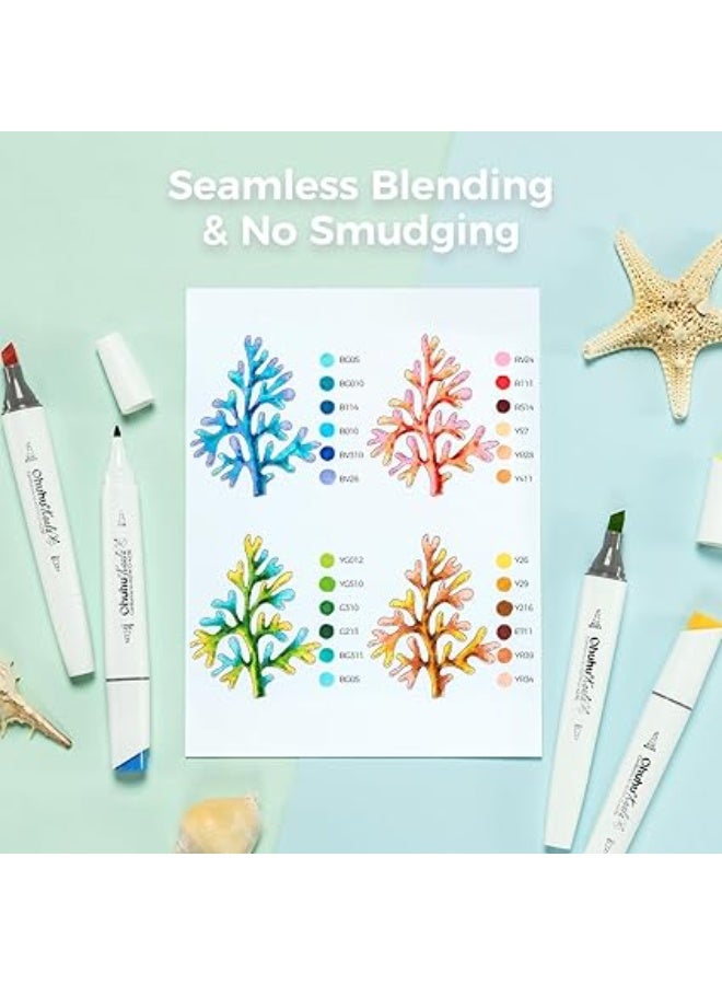 أوهوهو مجموعة أقلام ماركر بأساس كحولي مزدوجة الأطراف بسن عريض دقيق ورفيع للفنانين البالغين للرسم والتلوين وتصميم المناظر الطبيعية، 60 لون لرسم المناظر الطبيعية من سلسلة كالا - Image 3