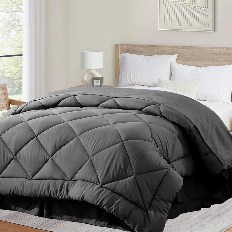 Cozynight Soft Oversized King ComforterLightweight Down Alternative Comforter Duvet Insert with Corner TabsFluffy Breathable Diamond Stitched Reversible Comforter Dark Gray 110x98