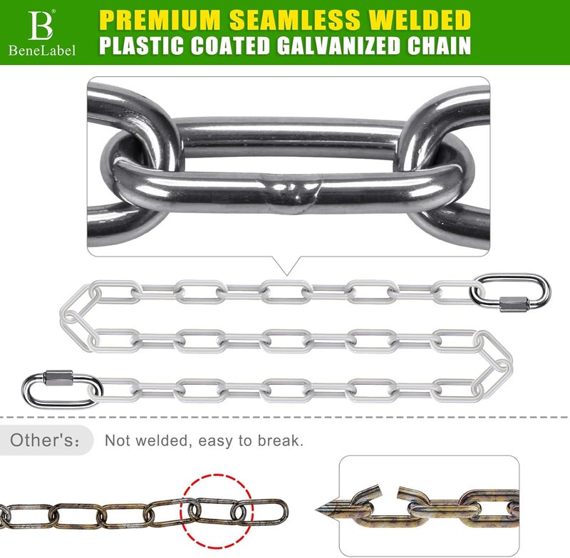 BeneLabel 2Pcs 80" Swing Chain with Hooks Swing Set Chain 1000 LBs Capacity Coated Porch Swing Chains with Carabiners White Chains for Hanging Chair, Hammock Chairs, Swing Chairs, Heavy Bags - Image 3