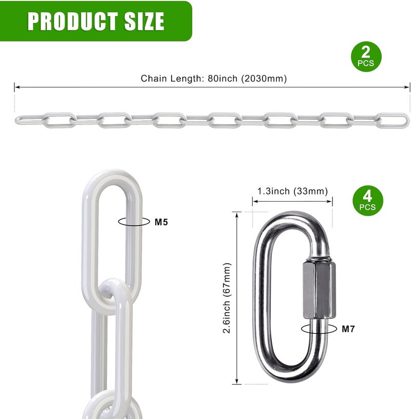 BeneLabel 2Pcs 80" Swing Chain with Hooks Swing Set Chain 1000 LBs Capacity Coated Porch Swing Chains with Carabiners White Chains for Hanging Chair, Hammock Chairs, Swing Chairs, Heavy Bags - Image 5