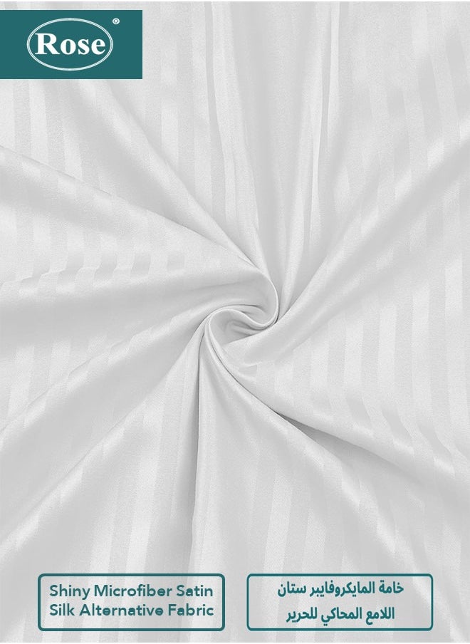 Rose - Rose Luxurious Hotel Stripe Fitted Sheet with Deep Pockets and Pillow Cases, Bed Sheet 3-Pieces Set, Soft & Silky Microfiber Breathable and Cooling, , White - Image 1