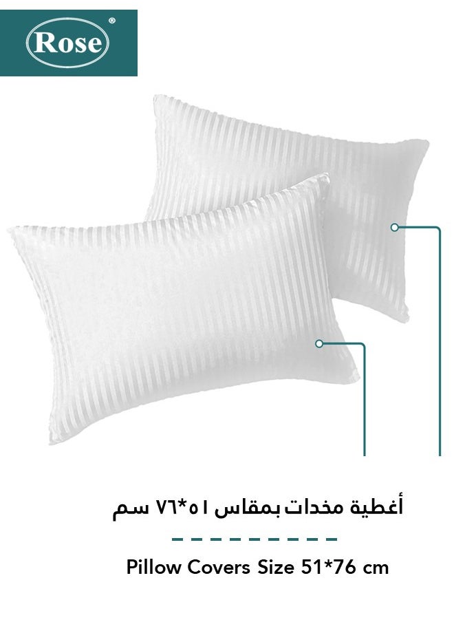 Rose - Rose Luxurious Hotel Stripe Fitted Sheet with Deep Pockets and Pillow Cases, Bed Sheet 3-Pieces Set, Soft & Silky Microfiber Breathable and Cooling, , White - Image 1