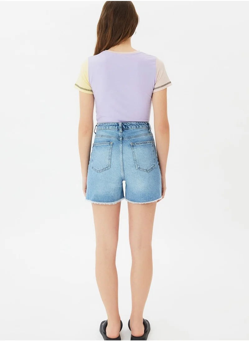 trendyol Ripped Denim Mini Shorts