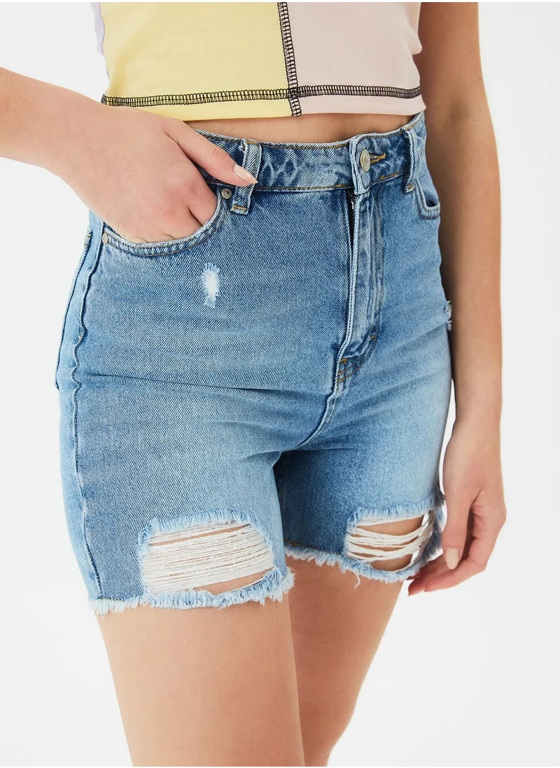 trendyol Ripped Denim Mini Shorts