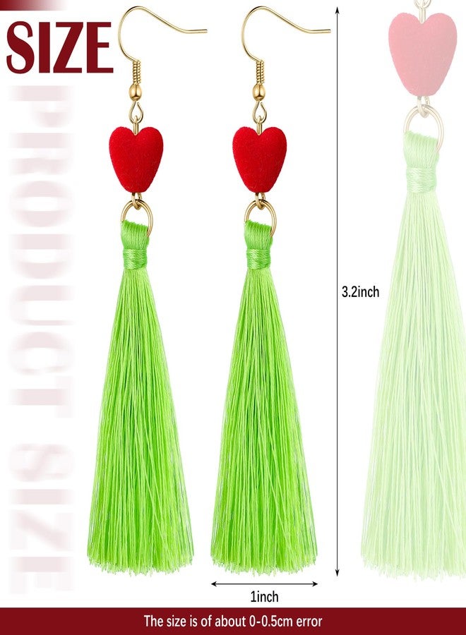 Nosiny Christmas Green Dangle Earrings for Women Green Tassel Earrings Cute Holiday Festival Jewelry Costume Accessories Gift for Christmas Xmas Halloween Birthday Party Favors - Image 2