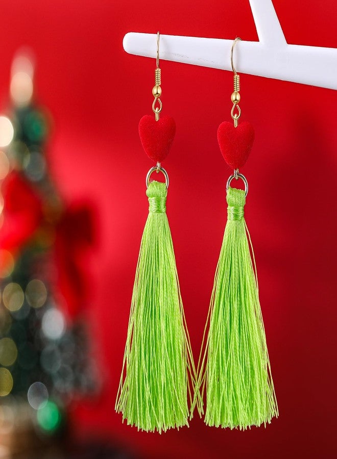 Nosiny Christmas Green Dangle Earrings for Women Green Tassel Earrings Cute Holiday Festival Jewelry Costume Accessories Gift for Christmas Xmas Halloween Birthday Party Favors - Image 3