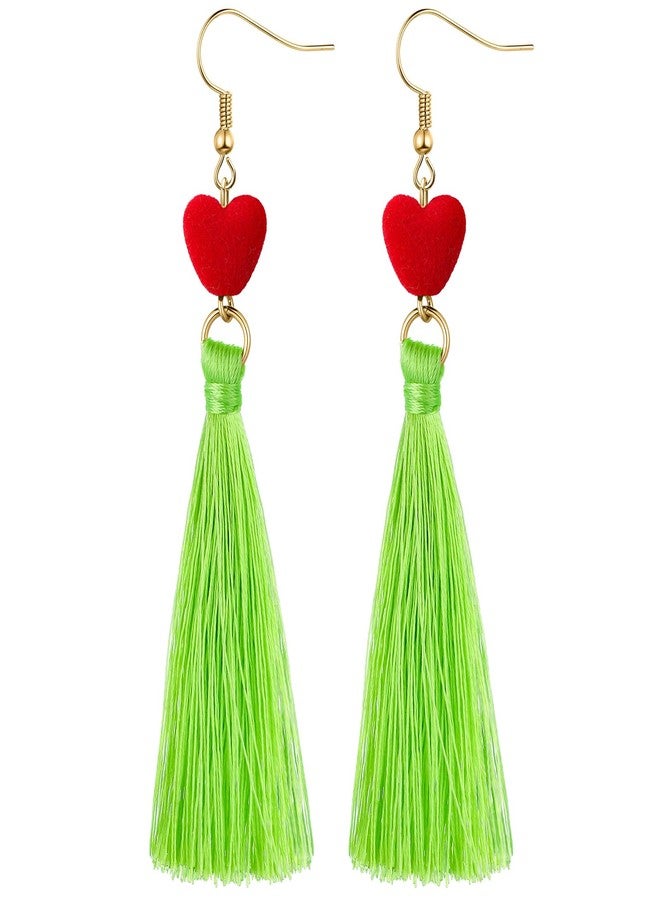 Nosiny Christmas Green Dangle Earrings for Women Green Tassel Earrings Cute Holiday Festival Jewelry Costume Accessories Gift for Christmas Xmas Halloween Birthday Party Favors - Image 1