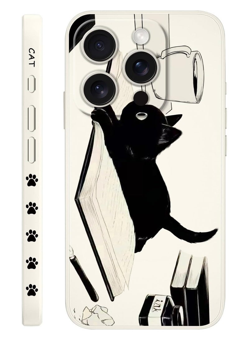 for iPhone 16 Pro Case Anti Scratch Microfiber Lining Phone Cover Silicone Ultra Slim Case for iPhone 16 Pro 6.3 inch-Cat White - Image 1